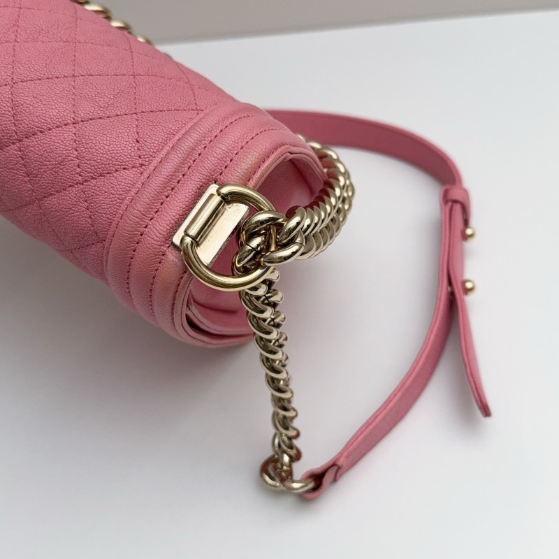 Chanel 粉色荔枝牛皮金扣 中號 魚子醬Leboy 肩背包斜背包-12