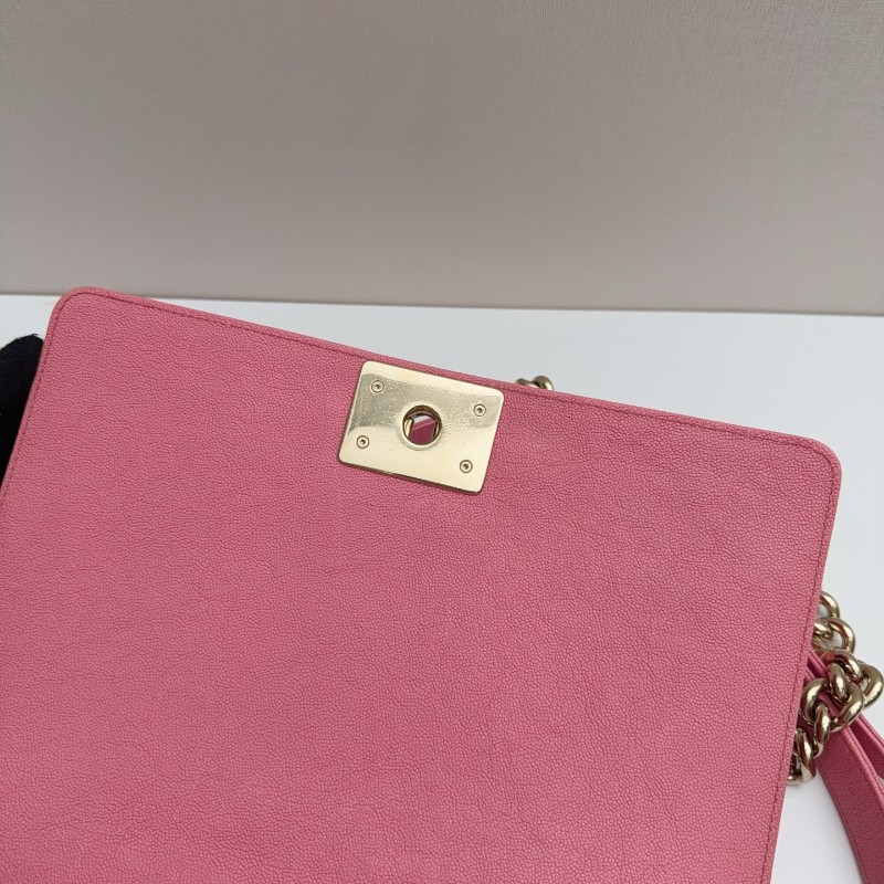 Chanel 粉色荔枝牛皮金扣 中號 魚子醬Leboy 肩背包斜背包-21