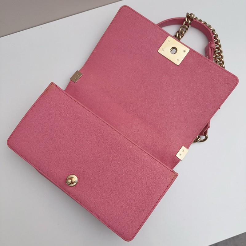 Chanel 粉色荔枝牛皮金扣 中號 魚子醬Leboy 肩背包斜背包-22