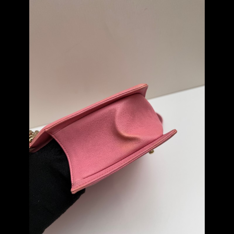 Chanel 粉色荔枝牛皮金扣 中號 魚子醬Leboy 肩背包斜背包-23