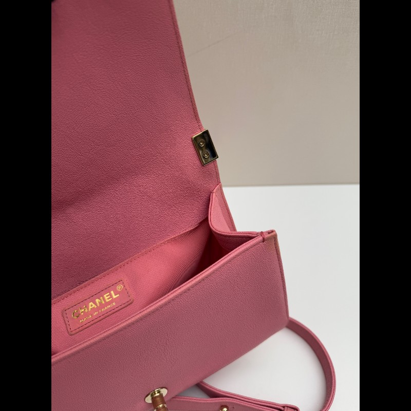 Chanel 粉色荔枝牛皮金扣 中號 魚子醬Leboy 肩背包斜背包-24