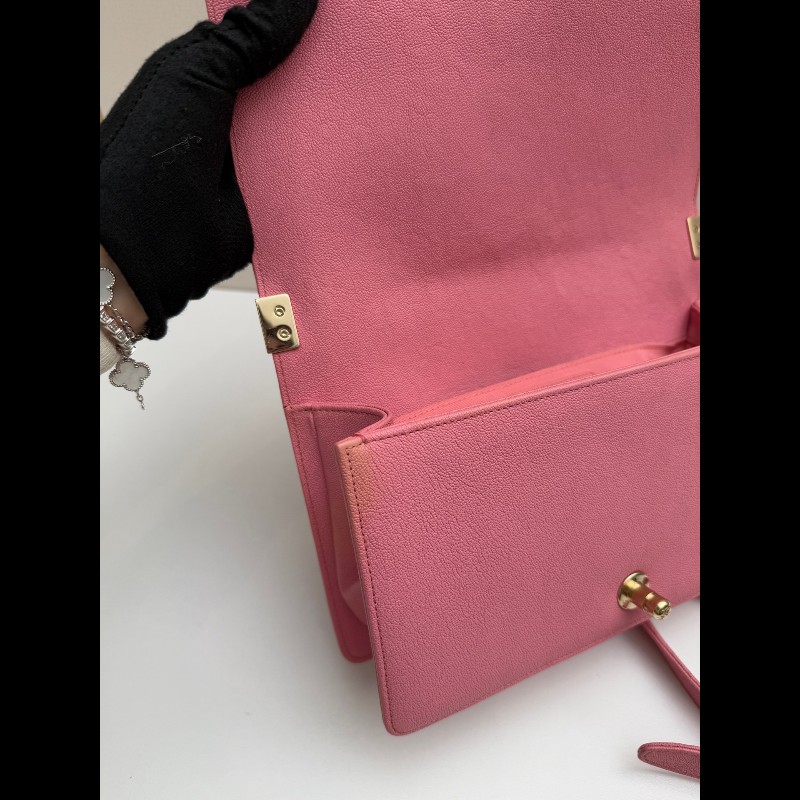 Chanel 粉色荔枝牛皮金扣 中號 魚子醬Leboy 肩背包斜背包-26