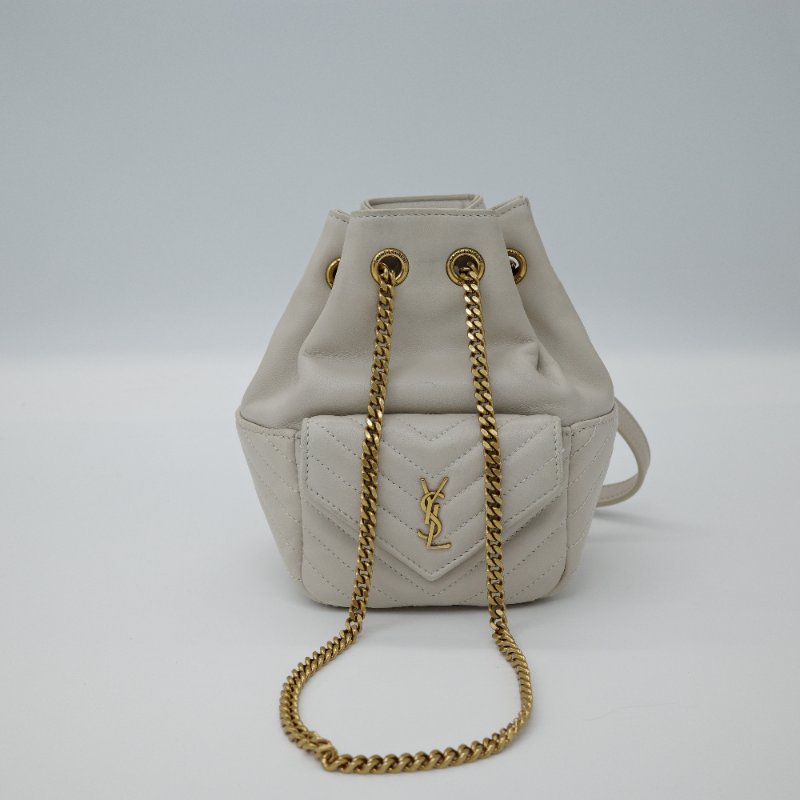 Saint Laurent 聖羅蘭 JOE 經典Logo 米色  小羊皮 水桶袋 單肩包 斜背包 鍊條包-1