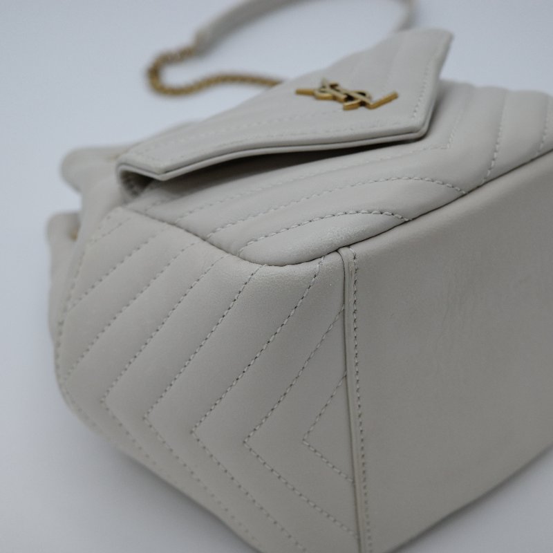 Saint Laurent 聖羅蘭 JOE 經典Logo 米色  小羊皮 水桶袋 單肩包 斜背包 鍊條包-6