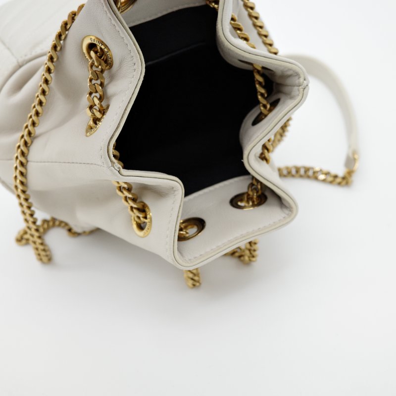 Saint Laurent 聖羅蘭 JOE 經典Logo 米色  小羊皮 水桶袋 單肩包 斜背包 鍊條包-9