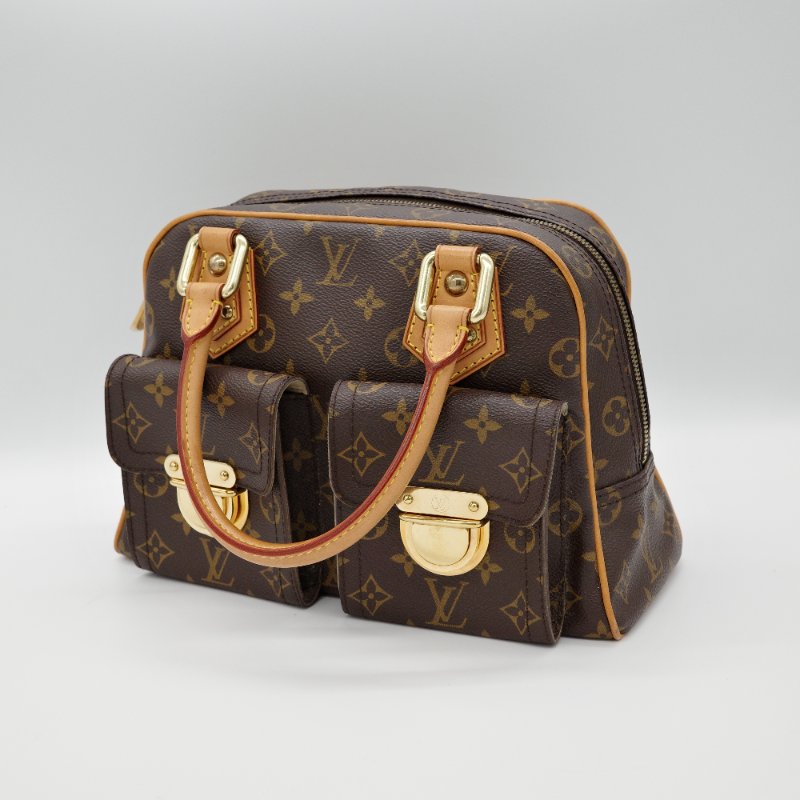 Louis Vuitton 路易威登 Manhattan 曼哈頓 棕色花紋 金釦 手提包 M40026-1