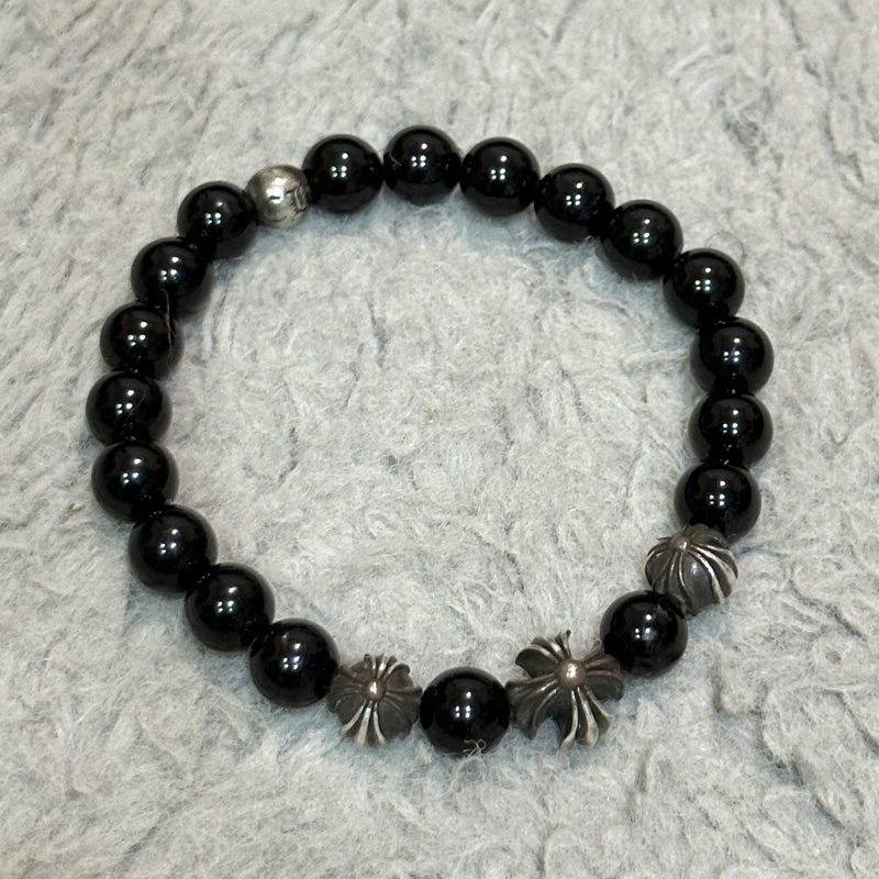 克羅心 Chrome hearts 4銀珠 8mm 黑瑪瑙 黑曜石 手串 手環 珠珠 串珠 保證正品-0
