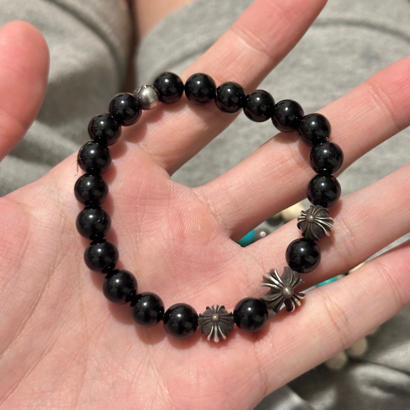 克羅心 Chrome hearts 4銀珠 8mm 黑瑪瑙 黑曜石 手串 手環 珠珠 串珠 保證正品-3