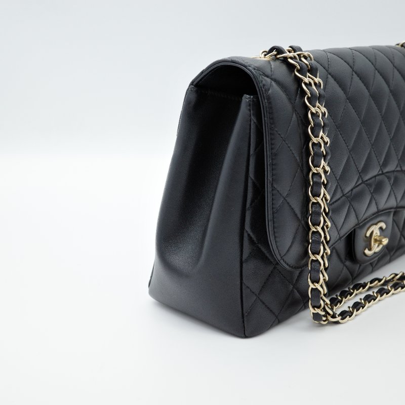 【CP 精選🌟小編推薦】Chanel 香奈兒 Classic Flap 30cm 戴妃系列 黑色 小牛皮 淡金扣 鏈條包 斜挎包 單肩包-3