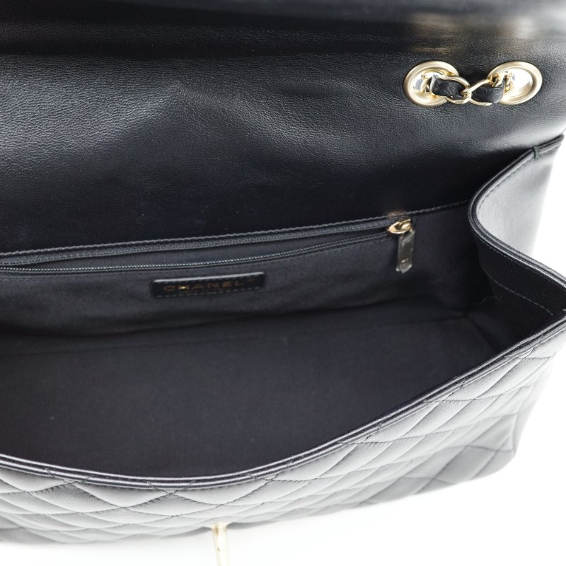 【CP 精選🌟小編推薦】Chanel 香奈兒 Classic Flap 30cm 戴妃系列 黑色 小牛皮 淡金扣 鏈條包 斜挎包 單肩包-15