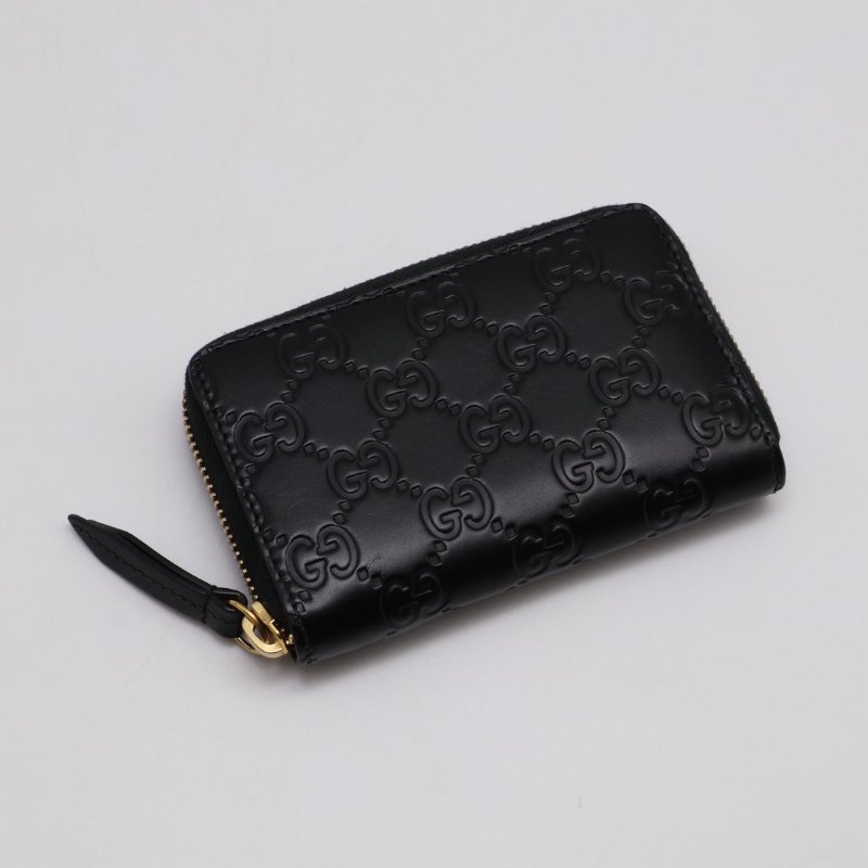 GUCCI 壓紋老花拉鍊卡包 - 黑-0