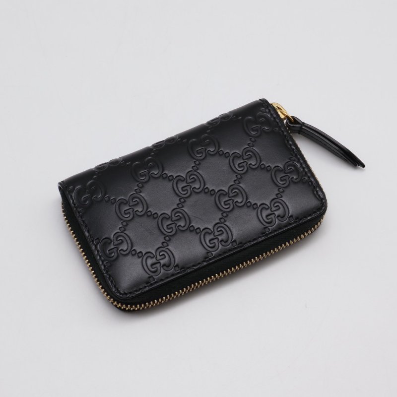 GUCCI 壓紋老花拉鍊卡包 - 黑-1