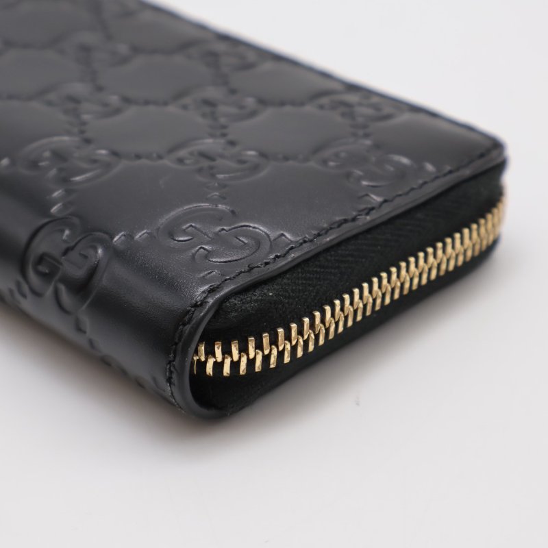 GUCCI 壓紋老花拉鍊卡包 - 黑-4