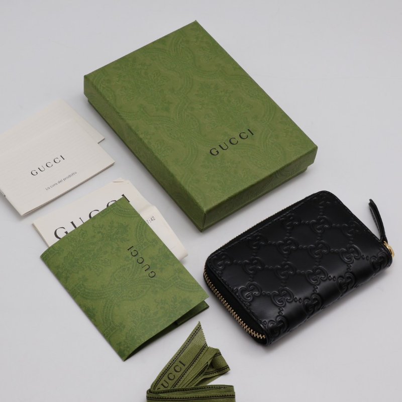 GUCCI 壓紋老花拉鍊卡包 - 黑-6