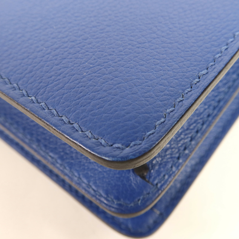 HERMES Evercolour皮革Roulis Mini銀扣肩背袋Blue Zellige-12