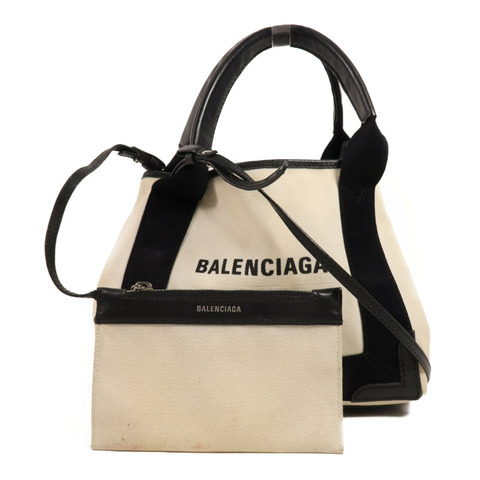 BALENCIAGA 帆布Cabas XS銀扣手挽肩背兩用袋