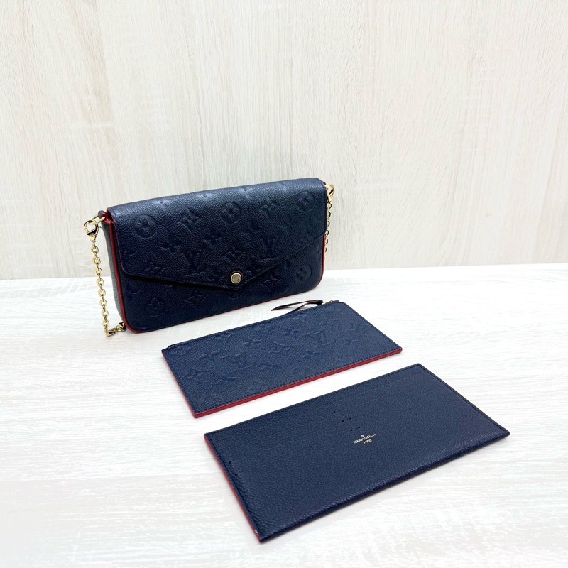 LV海軍藍牛皮壓紋信封下蓋三合一鏈包M64099-10
