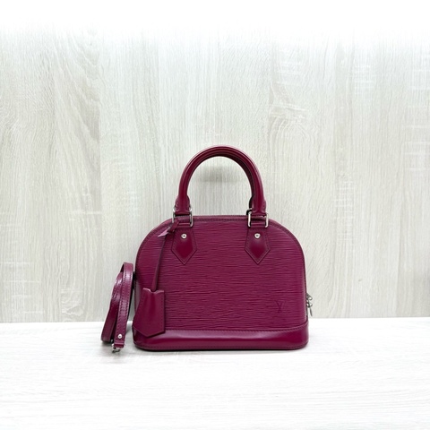 LV紫紅色EPI牛皮銀扣ALMA BB手提側背貝殼包/M50631