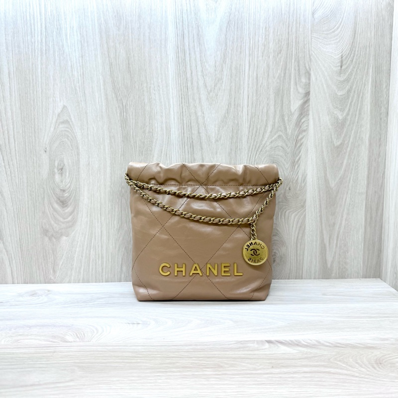 Chanel奶茶油蠟皮mini22bag AS3980-0