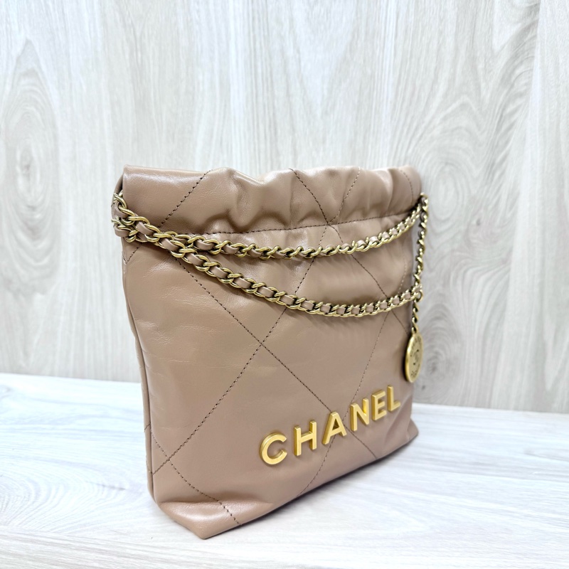 Chanel奶茶油蠟皮mini22bag AS3980-4