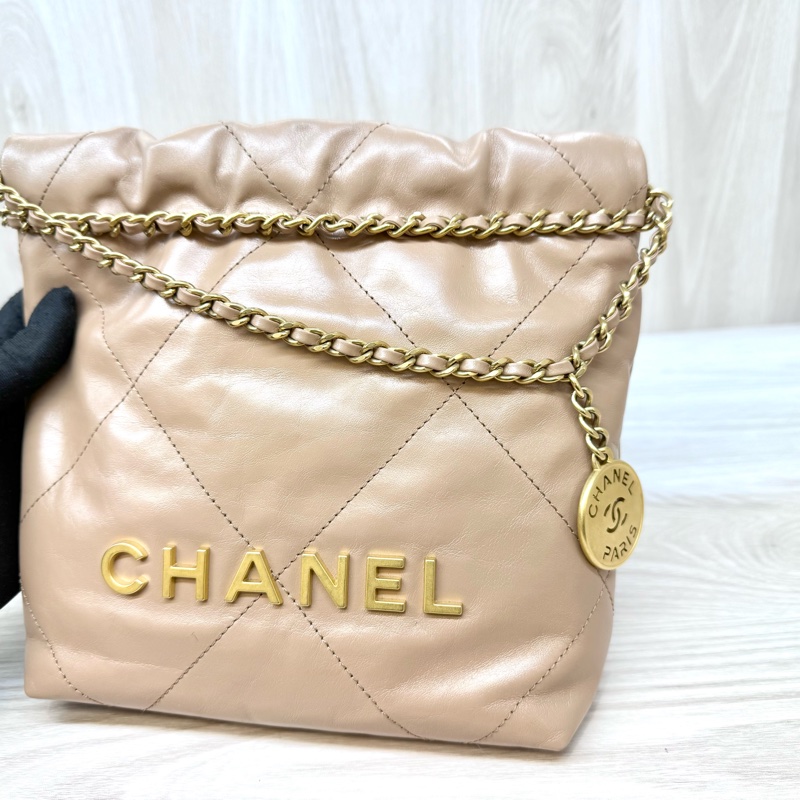 Chanel奶茶油蠟皮mini22bag AS3980-8