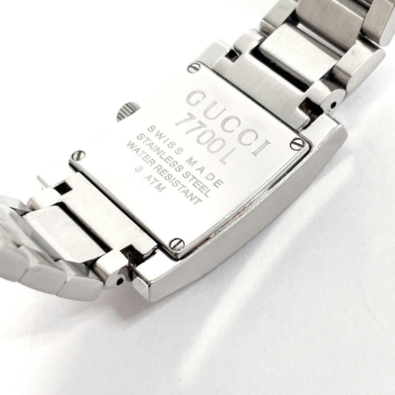 GUCCI 7700L 女士不鏽鋼腕錶,銀色石英機芯,黑色錶盤-5