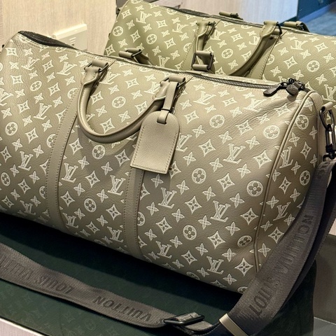 Louis Vuitton 橄欖綠 Keepall 50 Monogram Shadow壓花小牛皮