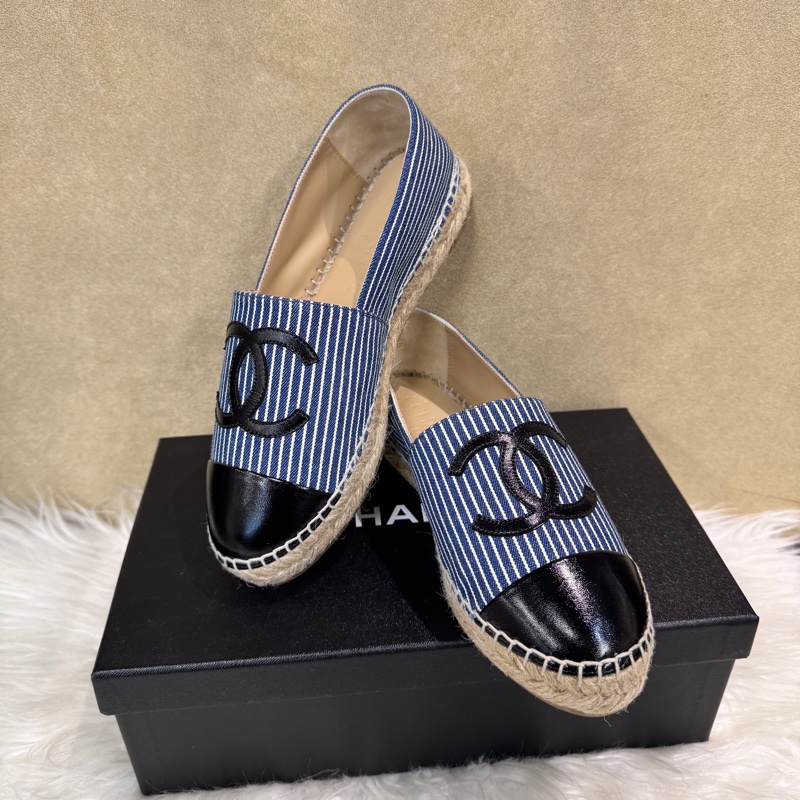 Chanel 藍白條紋草編鉛筆鞋 僅試穿 37號-0