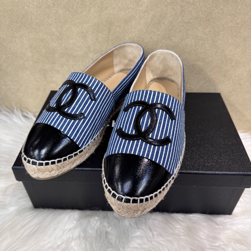 Chanel 藍白條紋草編鉛筆鞋 僅試穿 37號-1