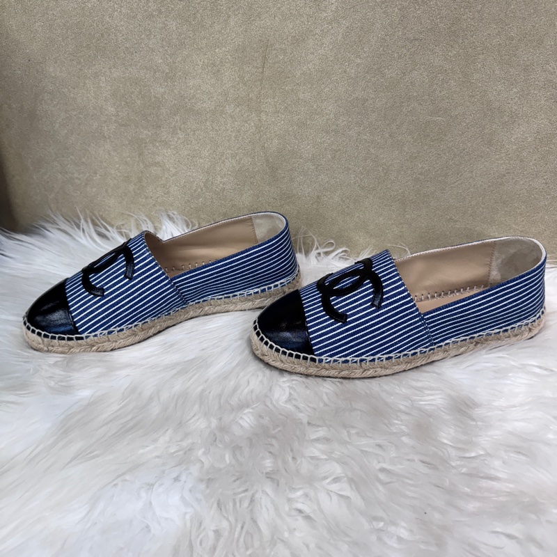 Chanel 藍白條紋草編鉛筆鞋 僅試穿 37號-2