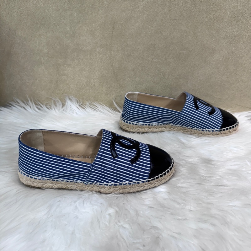 Chanel 藍白條紋草編鉛筆鞋 僅試穿 37號-3