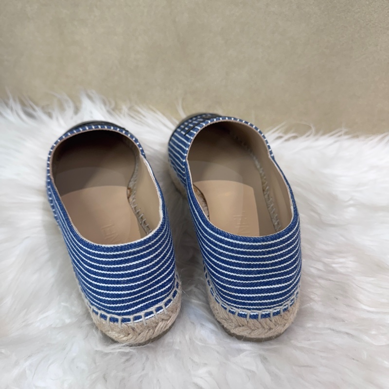 Chanel 藍白條紋草編鉛筆鞋 僅試穿 37號-4