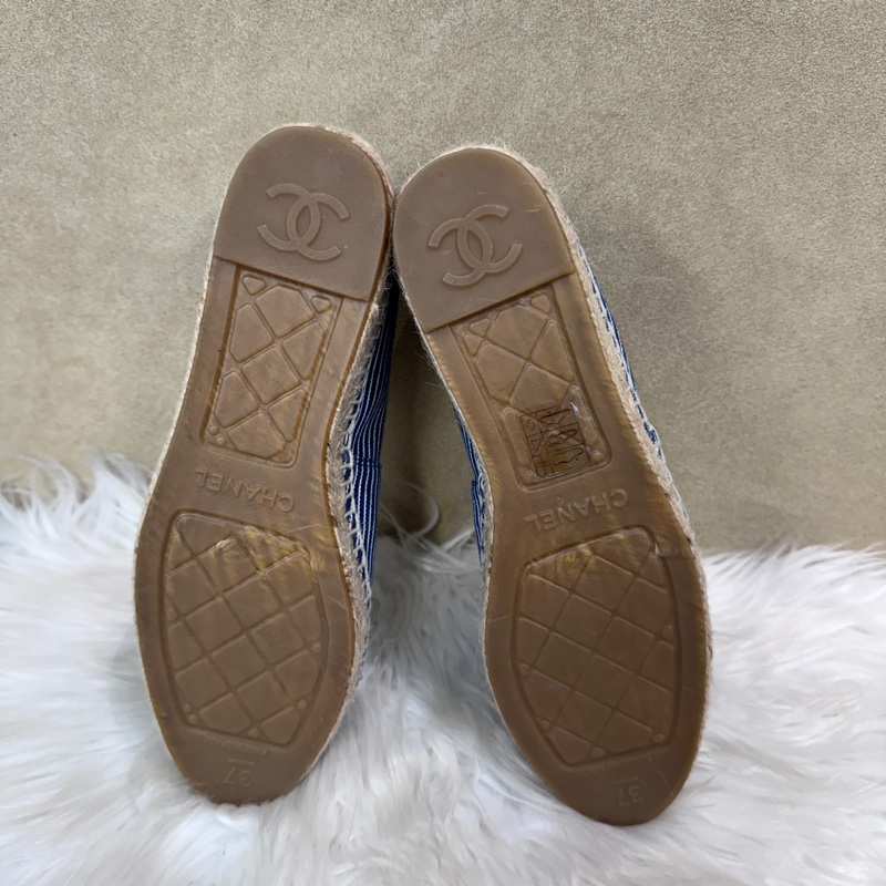 Chanel 藍白條紋草編鉛筆鞋 僅試穿 37號-5