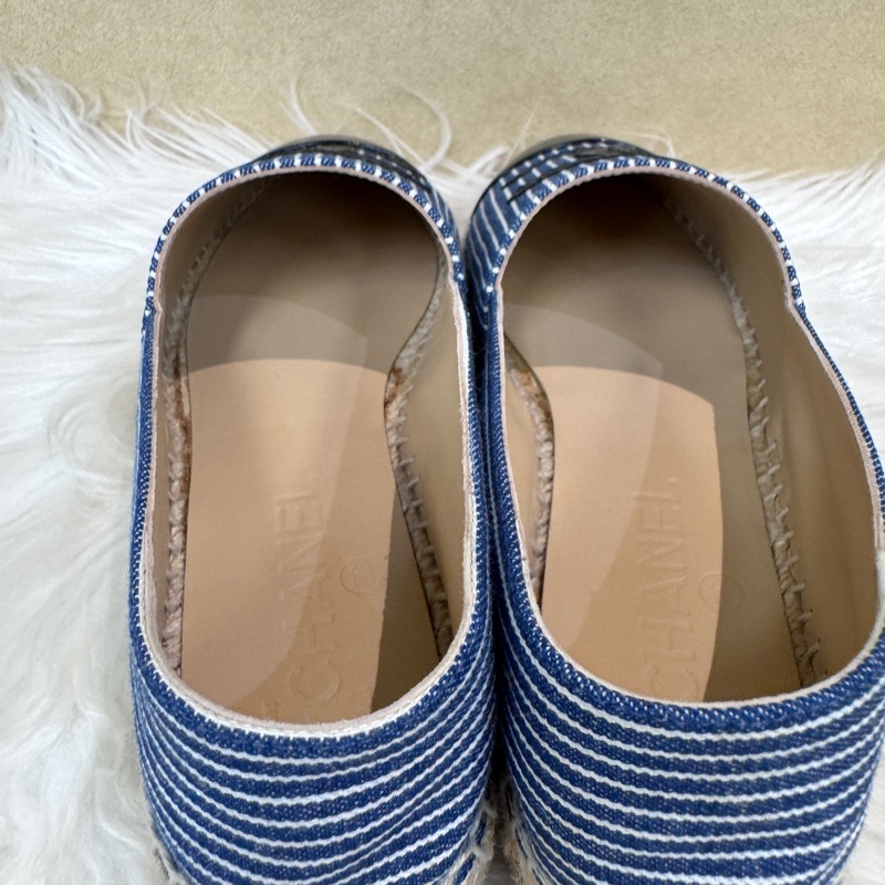 Chanel 藍白條紋草編鉛筆鞋 僅試穿 37號-6