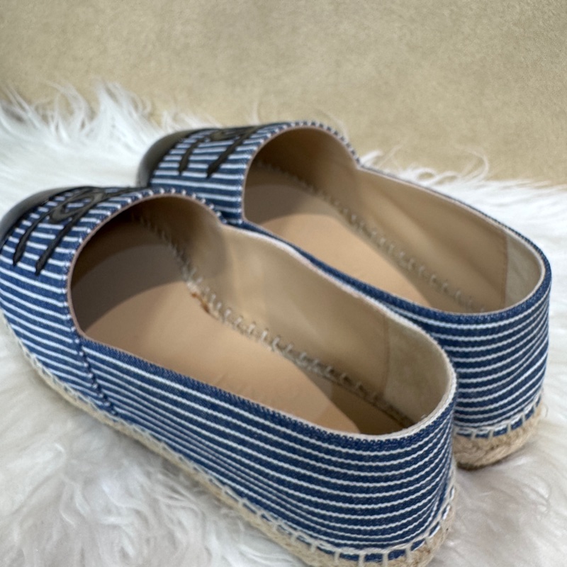 Chanel 藍白條紋草編鉛筆鞋 僅試穿 37號-8