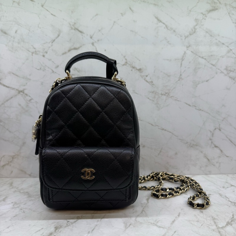 CHANEL黑金荔枝皮小書包/晶片-0