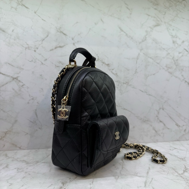 CHANEL黑金荔枝皮小書包/晶片-1