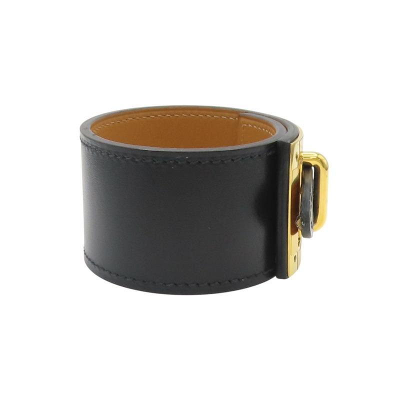 黑色牛皮 鍍金屬 手環 口R刻【HERMES 愛馬仕】 口R刻/R-2