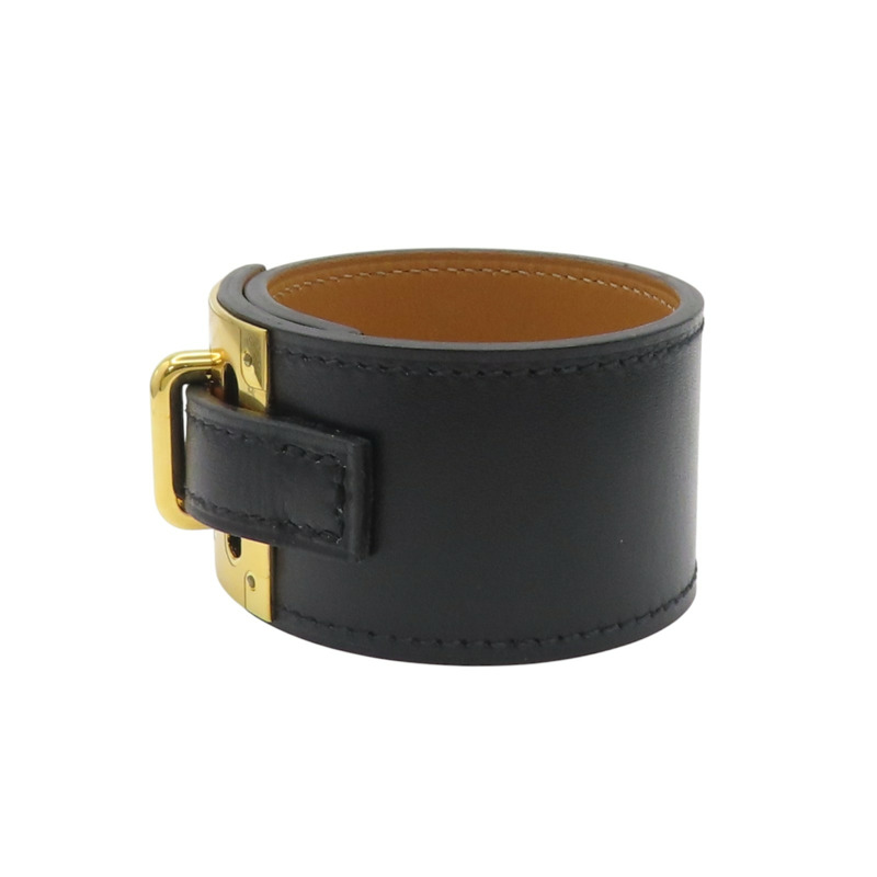 黑色牛皮 鍍金屬 手環 口R刻【HERMES 愛馬仕】 口R刻/R-3