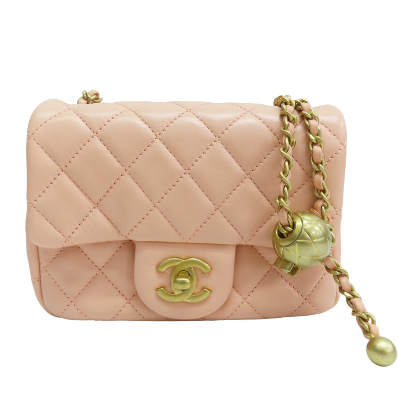 粉橘色 羊皮 Coco 17金球 鏈帶 肩背包 金釦【CHANEL 香奈兒】 A35200-0