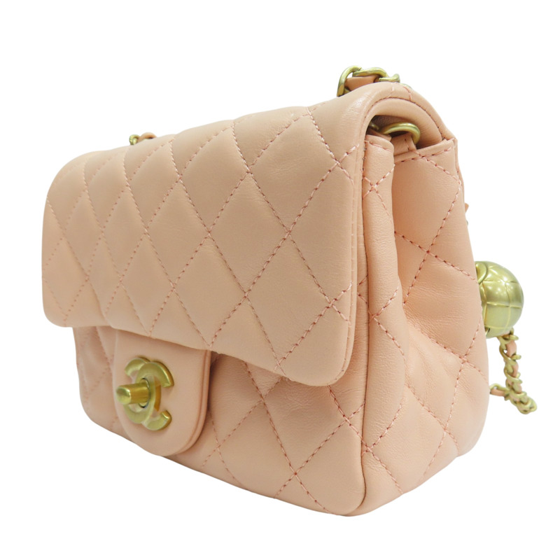 粉橘色 羊皮 Coco 17金球 鏈帶 肩背包 金釦【CHANEL 香奈兒】 A35200-2