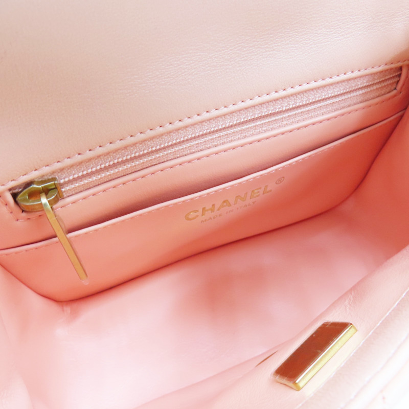 粉橘色 羊皮 Coco 17金球 鏈帶 肩背包 金釦【CHANEL 香奈兒】 A35200-4