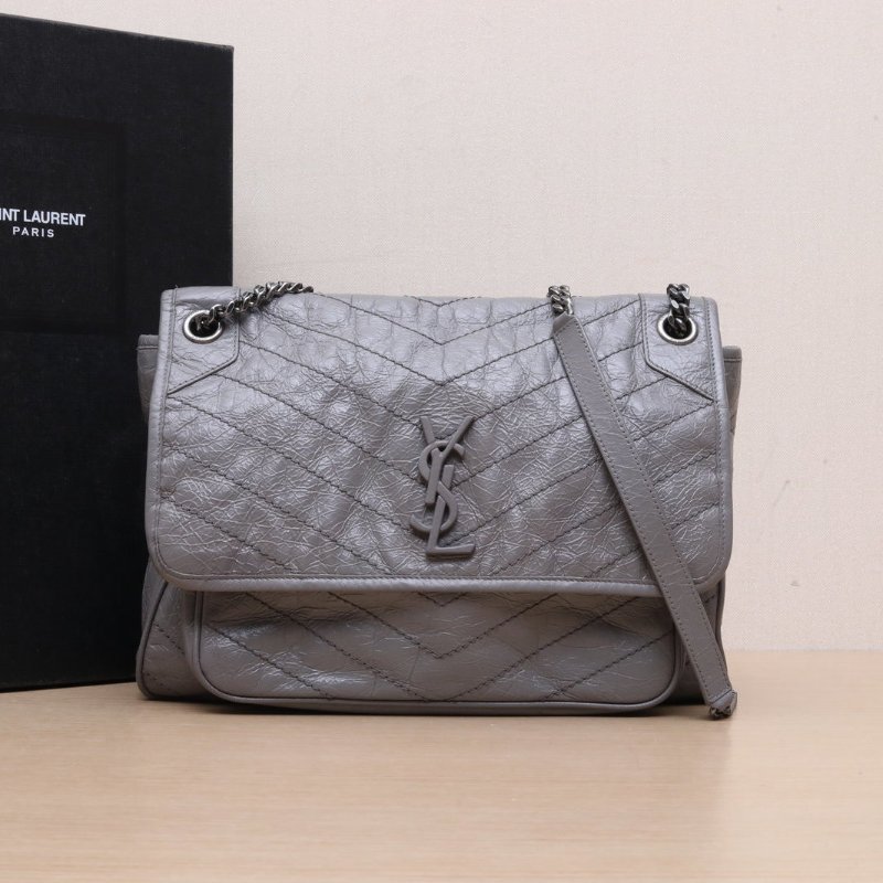 SAINT LAURENT Niki大號32灰色牛皮灰扣肩背包-0