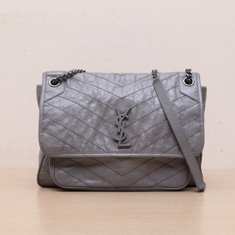 SAINT LAURENT Niki大號32灰色牛皮灰扣肩背包-1