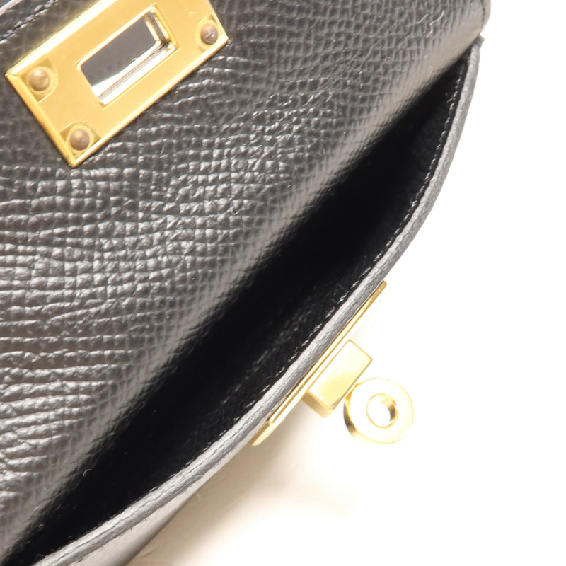 HERMES Epsom/Swift皮革Kelly Pocket Strap金扣肩帶Noir-10