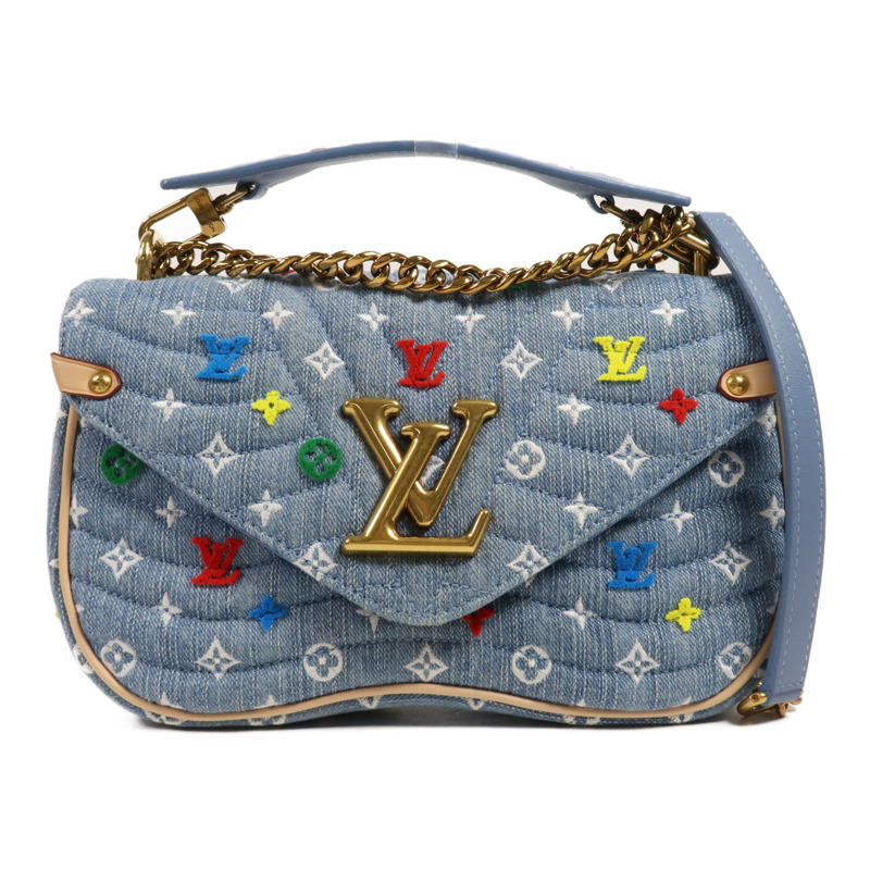 LOUIS VUITTON Monogram Embroidered Quilted Denim New Wave Chain Bag金扣手挽肩背兩用袋-0