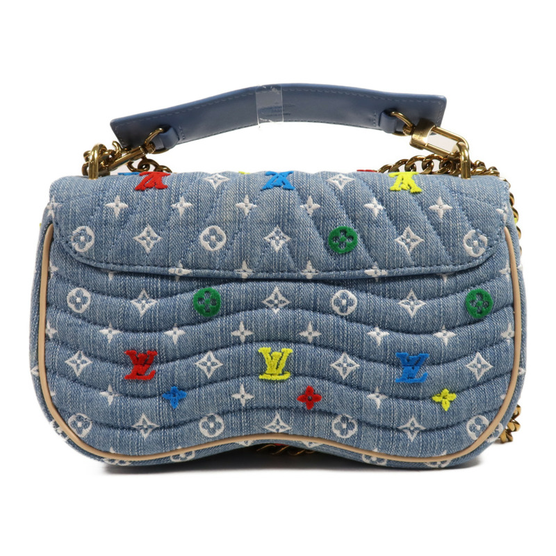 LOUIS VUITTON Monogram Embroidered Quilted Denim New Wave Chain Bag金扣手挽肩背兩用袋-1