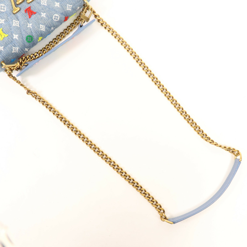 LOUIS VUITTON Monogram Embroidered Quilted Denim New Wave Chain Bag金扣手挽肩背兩用袋-7