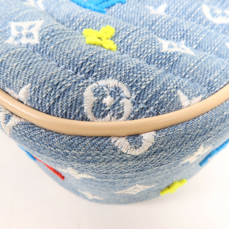 LOUIS VUITTON Monogram Embroidered Quilted Denim New Wave Chain Bag金扣手挽肩背兩用袋-8