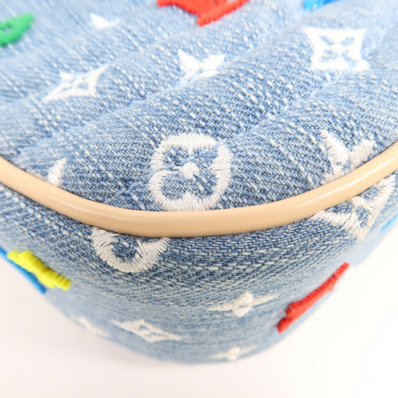 LOUIS VUITTON Monogram Embroidered Quilted Denim New Wave Chain Bag金扣手挽肩背兩用袋-9